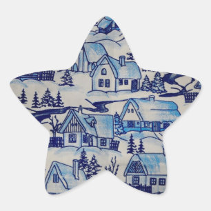 Pegatina En Forma De Estrella Vintage Blue Navidades Holiday Village