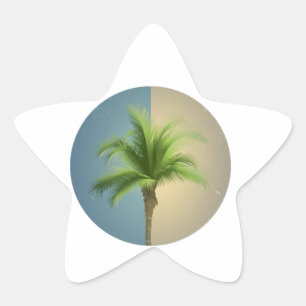 Pegatina En Forma De Estrella Vintage Retro Palm Tree Turquoise Blue Cream Sepia
