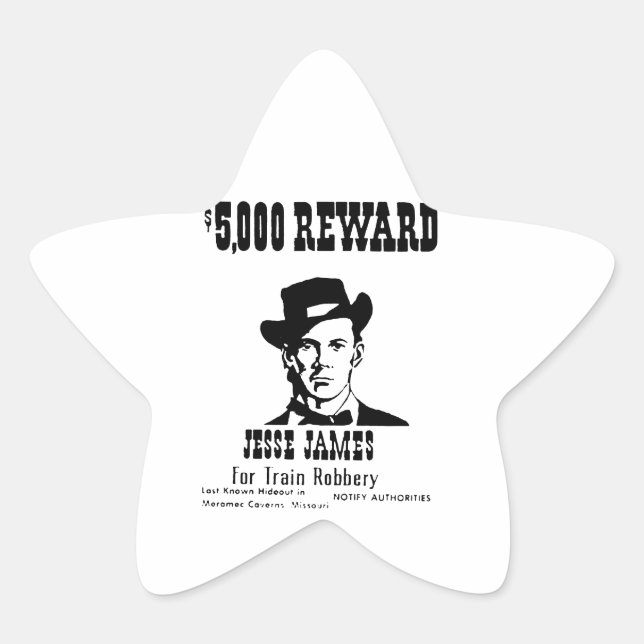 Pegatina En Forma De Estrella Wanted Jesse James (Anverso)