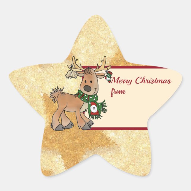 Pegatina En Forma De Estrella Weihnachten mit Ren (Anverso)