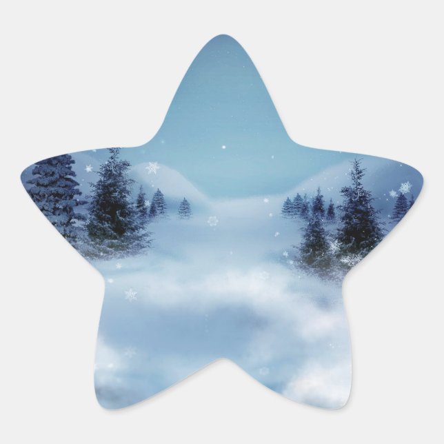 Pegatina En Forma De Estrella Winter Wonderland de noche (Anverso)
