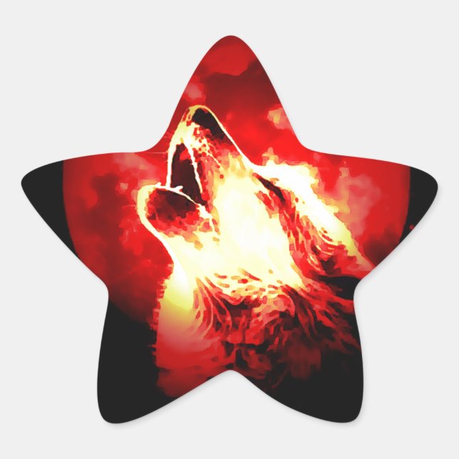 Pegatina En Forma De Estrella Wolf, Moon & Red Sky (Anverso)