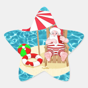 Pegatina En Forma De Estrella xmas beach santa claus