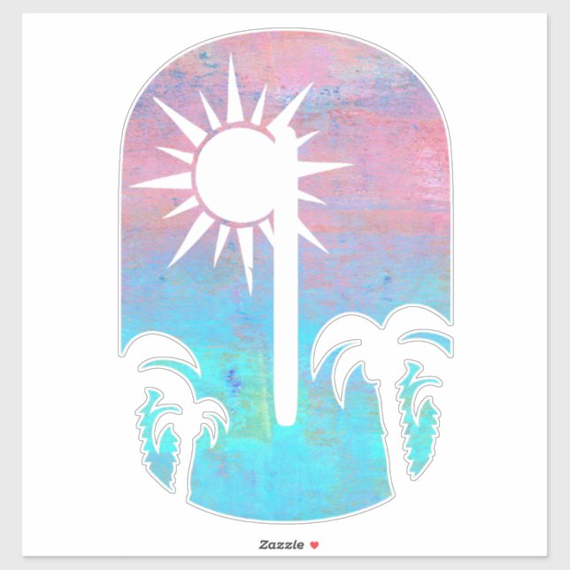 Pegatina EN LA PLAYA -O- grunge rosa y azul (Hoja)