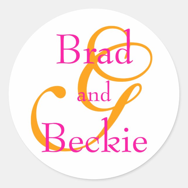 Pegatina en monograma del Boda de la mandarina (Anverso)