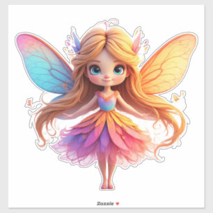 Pegatina Encantadora Hada de Fantasía con Alas Coloridas