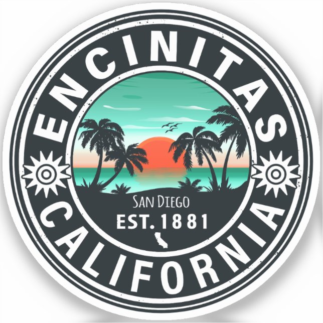 Pegatina Encinitas California Retro Sunset Souvenirs 80 (Anverso)