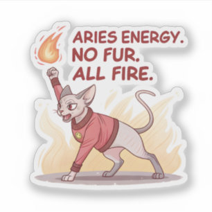 Pegatina Energía de Aries Gato Sphynx Sin Pelo Todo Fuego A