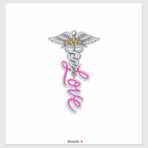Pegatina Enfermera Ama Caduceo Floral Médico Diseño Vertica