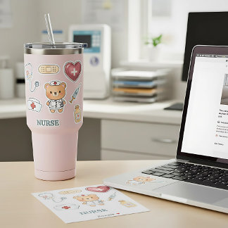 Pegatina Enfermera de acuarela de agua ligera elementos méd