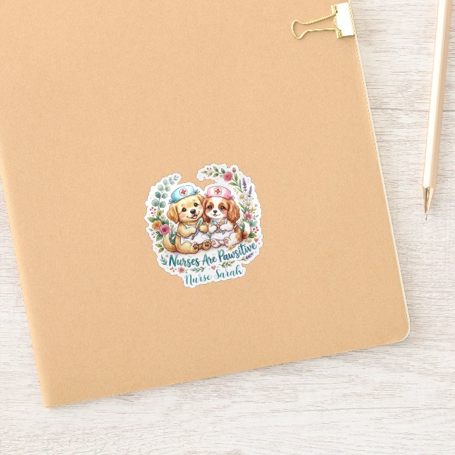 Pegatina Enfermera de cachorro lindo Pawsitive Acuarela Per (Cuaderno)