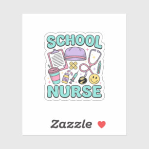 Pegatina Enfermera Escolar Diseño de Camiseta de Collage Mé