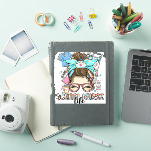 Pegatina Enfermera escolar Life Messy Bun