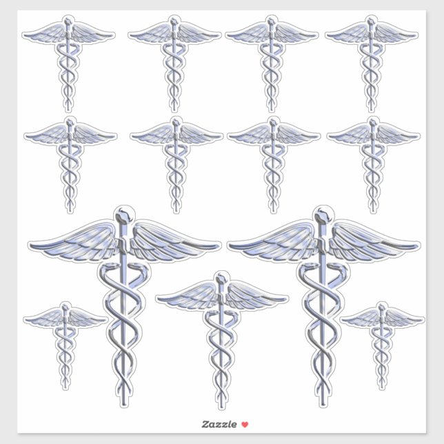 Pegatina Enfermera inscrita RN Silver Caduceus (Hoja)