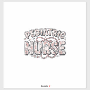 Pegatina Enfermera Pediátrica Diseño de Grabado Floral Vint