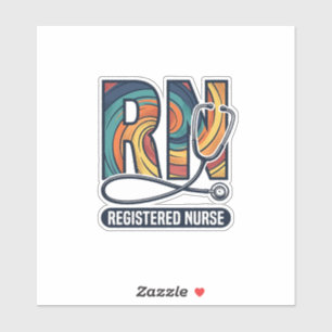 Pegatina Enfermera Registrada RN Diseño Vectorial Vintage A