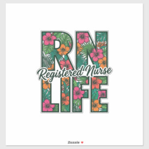 Pegatina Enfermera Registrada RN Vida Floral Diseño Vectori