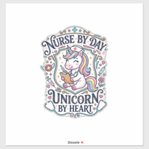 Pegatina Enfermera Unicornio de Día Unicornio de Corazón Fo