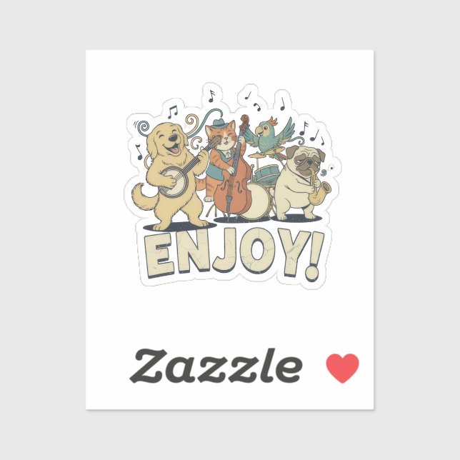 Pegatina “Enjoy – Cute Pets Playing Musical Instruments (Hoja)