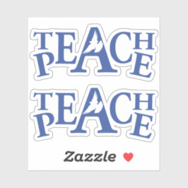 Pegatina Enseñar paz paloma blanca única y texto azul