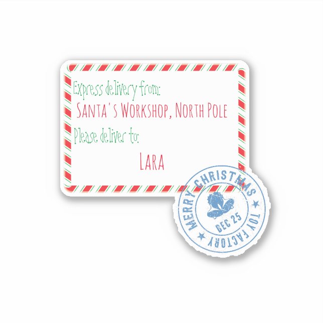 Pegatina Entrega personalizada del taller de Santa Claus (Anverso)
