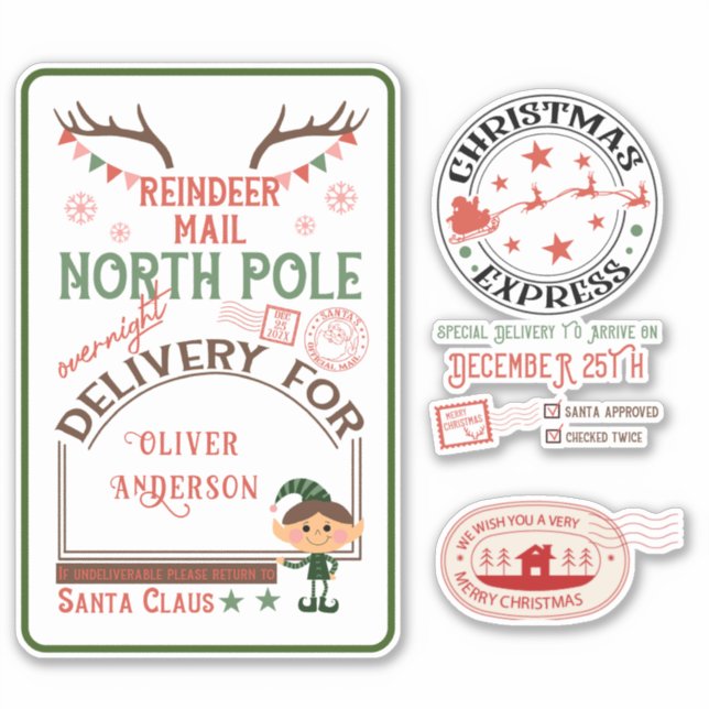 Pegatina Entrega rápida Polo Norte Santa Mail regalos de ag (Anverso)