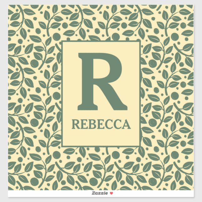 Pegatina Equipamiento de patrón de hojas verdes y crema (Hoja)