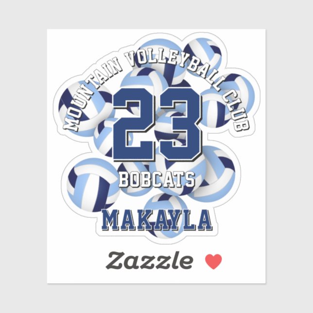 Pegatina equipo azul colores volleyball cluster con nombre  (Hoja)