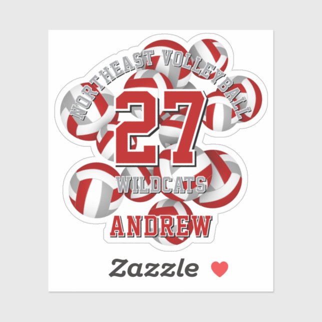 Pegatina equipo de deportes grises rojos equipo de voleibol (Hoja)