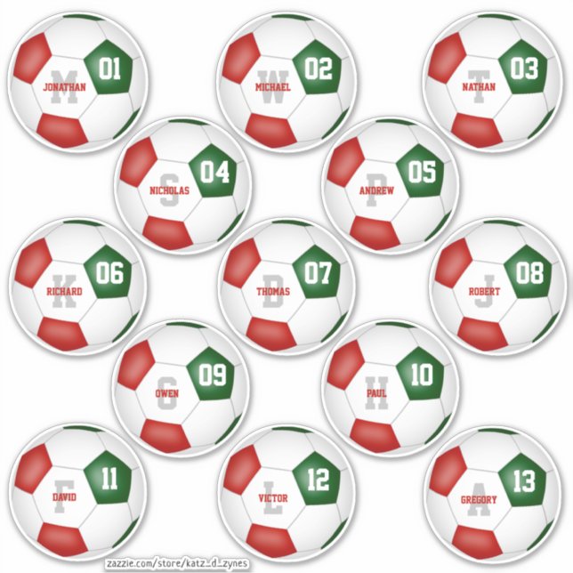 Pegatina equipo de fútbol rojo verde 13 personalizado indiv (Anverso)