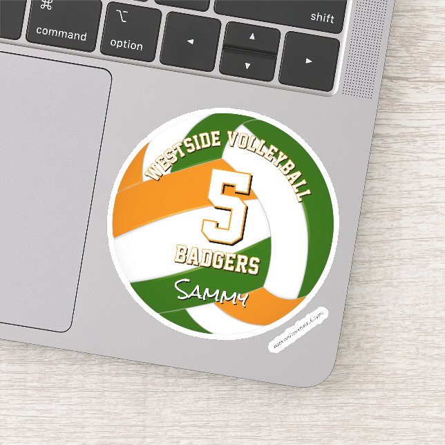 Pegatina equipo de naranja verde juega al voleibol (Detalle)