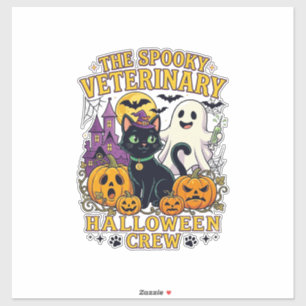 Pegatina Equipo Veterinario Espeluznante de Halloween Gato