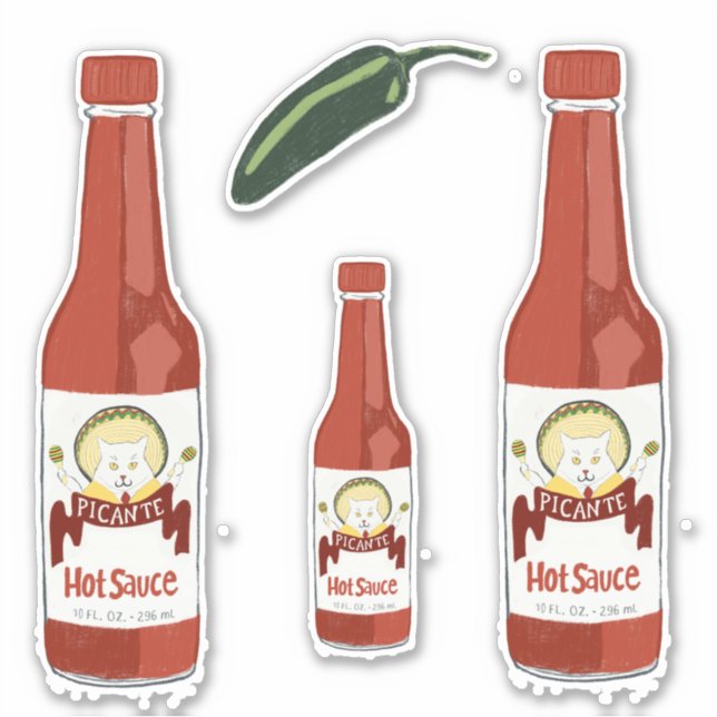 Pegatina ¿Eres Gatito? Gato de Salsa Caliente con Salsa de  (Anverso)