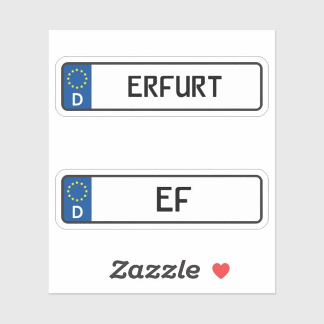 Pegatina Erfurt kennzeichen, Placa de licencia para automóv (Hoja)