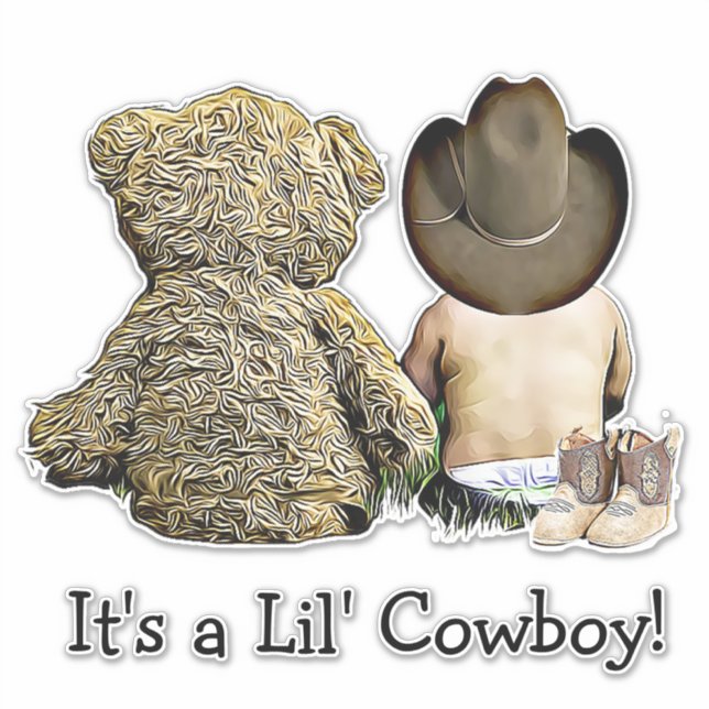 Pegatina Es el Baby Shower del oso de Lil Cowboy Teddy (Anverso)