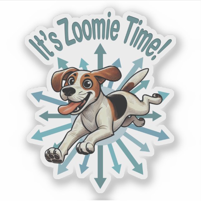 Pegatina Es el zoomie time Medium Beagle Mutt (Anverso)
