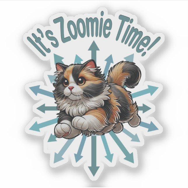 Pegatina Es hora de Zoomie Calico Cat (Anverso)