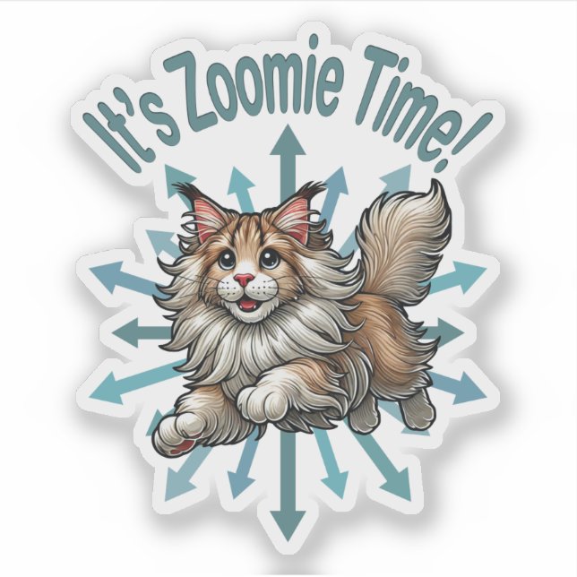 Pegatina Es hora de Zoomie Maine Coon Cat (Anverso)