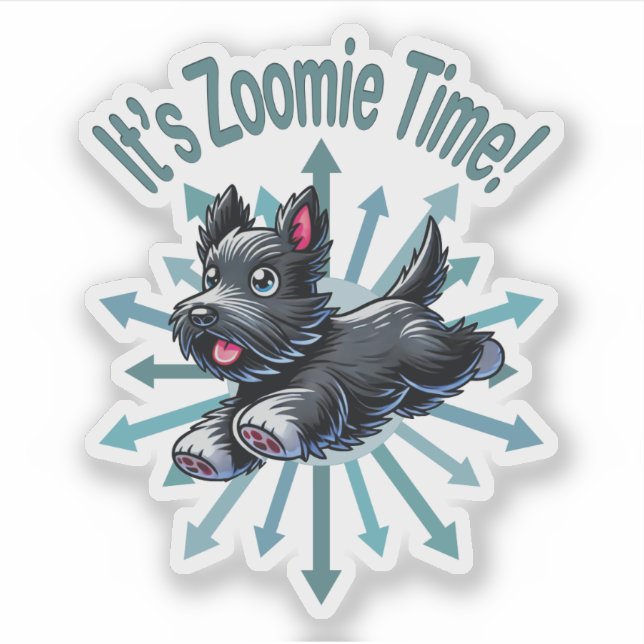 Pegatina Es hora de Zoomie Scottish Terrier (Anverso)