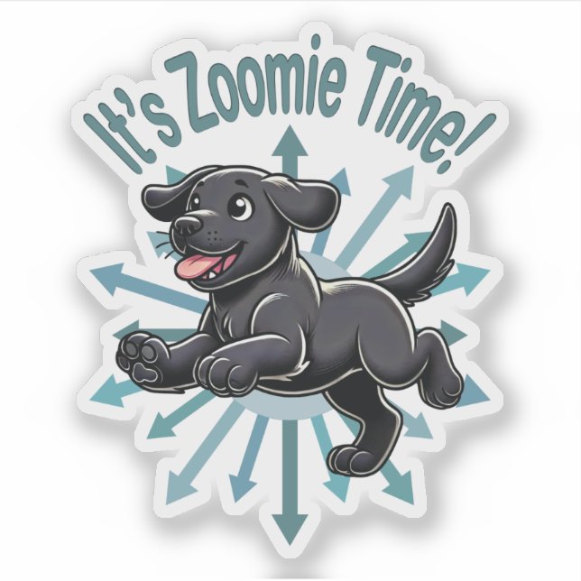 Pegatina Es Hora de Zoomies Labrador Negro (Anverso)