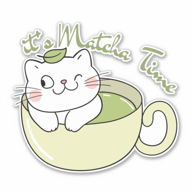 Pegatina es hora del matcha , matcha  (Anverso)