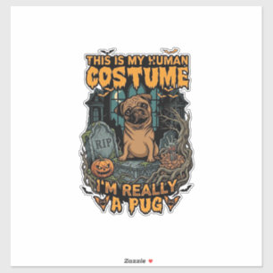 Pegatina Es Lápida de Halloween Pug de Disfraz Humano Calab