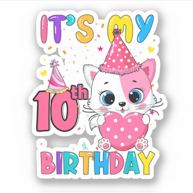 Pegatina Es Mi Gato Diez Chica De Cumpleaños Divertido (Anverso)