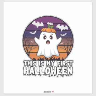 Pegatina Es Primer Fantasma de Halloween Calabaza Sombrero