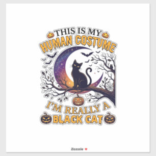 Pegatina Es traje humano gato negro Halloween Luna_1