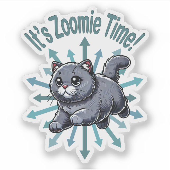 Pegatina Es Zoomie Time British Shorthtransmitió Cat (Anverso)