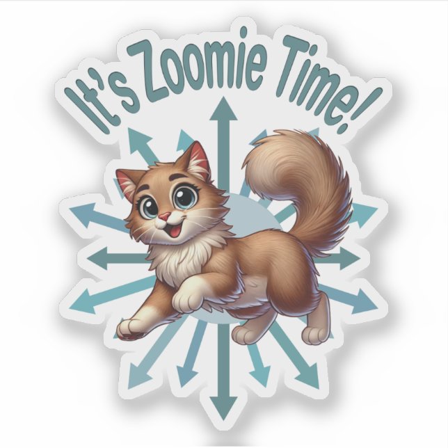 Pegatina Es Zoomie Time Cute Brown & White Cat (Anverso)
