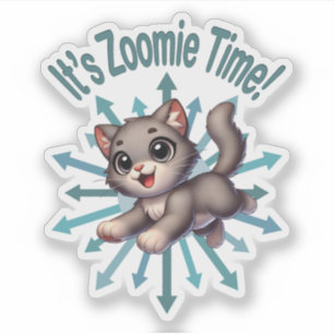 Pegatina Es Zoomie Time Cute Gris y Gato Blanco