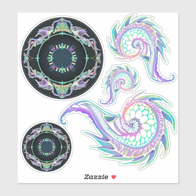 Pegatina Esbozo de la vida en el mar de Neon (Hoja)