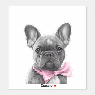 Pegatina Esbozo de lápiz lindo bulldog francés con arco ros